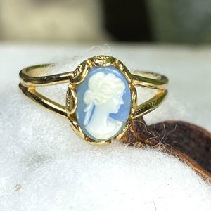 Vintage Cameo Ring - Blue & White Adjustable Statement Jewelry